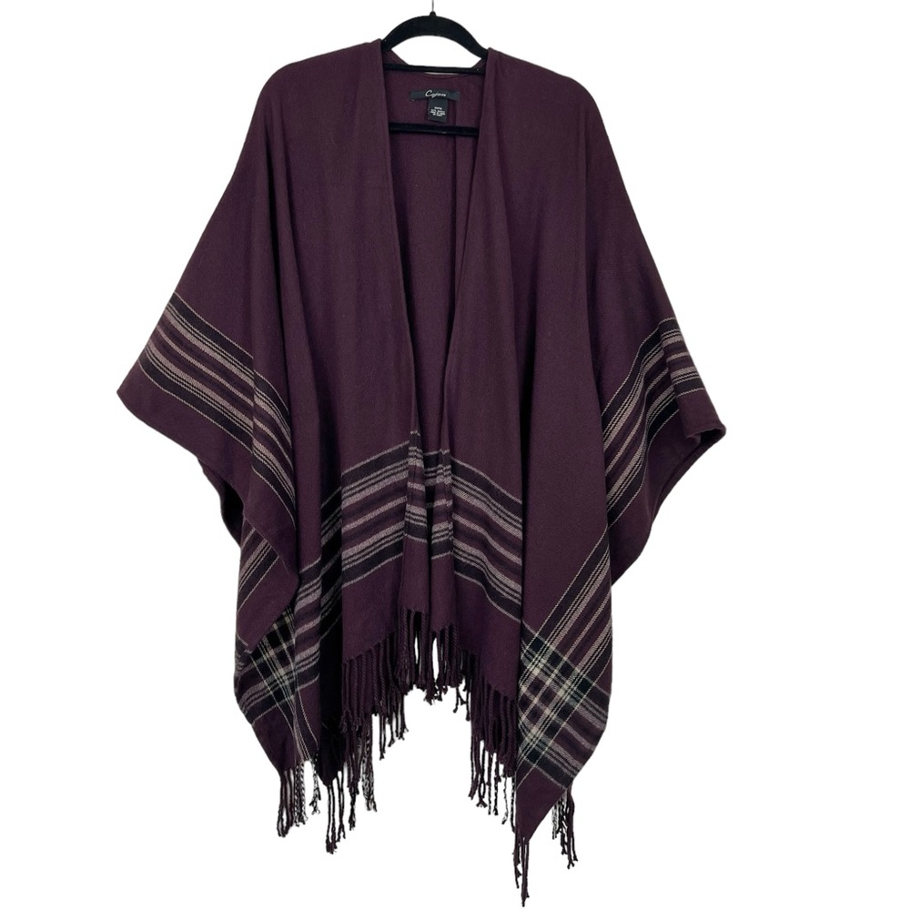 Cejon Poncho Wrap Cape OSFM Fringe Burgandy